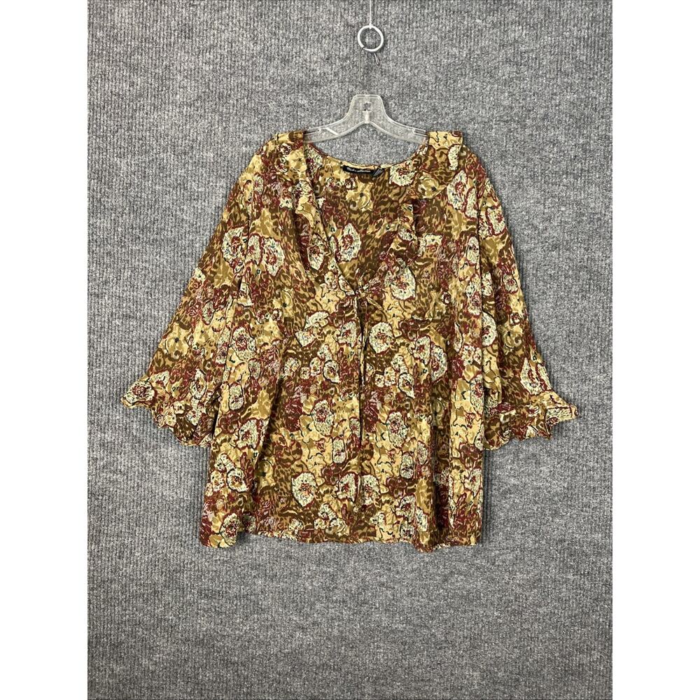 Club Collection Womens Sheer Tie Front Blouse Size 3X Fairy Ruffle Bohemian
